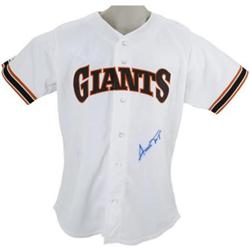 Willie Mays Signed Jersey. Applied to a 1989 Gi