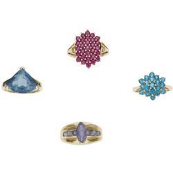 Ruby, Blue Topaz, Iolite, Apatite, Gold Ring Lot