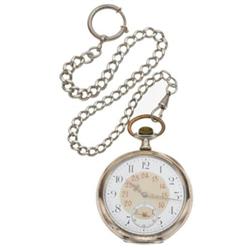 Zenith Silver Openface Pocket Watch with Chain