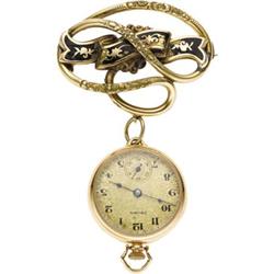 Crown Lady's Gold Pendant Watch with Brooch