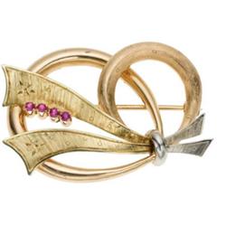 Ruby, Gold Ribbon Brooch