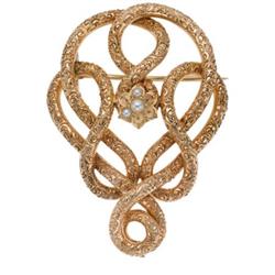 Victorian Half-Pearl, Gold Brooch