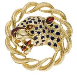 Enamel, Gold Leopard Brooch