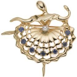 Sapphire, Cultured Pearl, Gold Ballerina Brooch