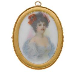 Porcelain Cameo, Gold Pendant-Brooch