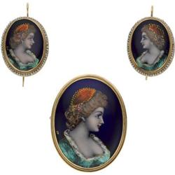 Enamel Portrait, Seed Pearl, Gold Jewelry Suite