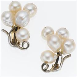 Cultured Pearl, Gold Earrings