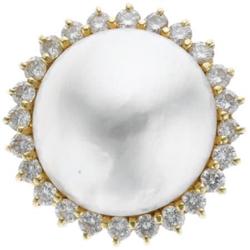 Mabe Pearl, Diamond, Gold Single Earring