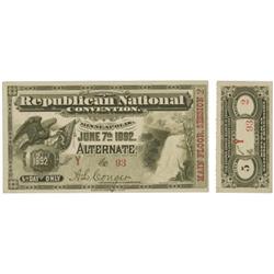1892 Republican National Convention Ticket 