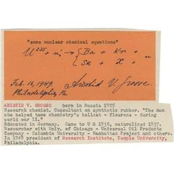 Research Chemist Aristid V. Grosse Signature