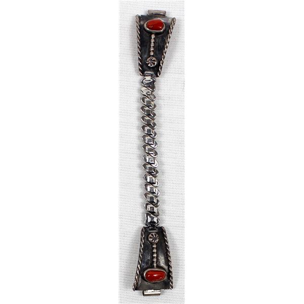 Navajo Old Pawn Sterling Coral Watch Band