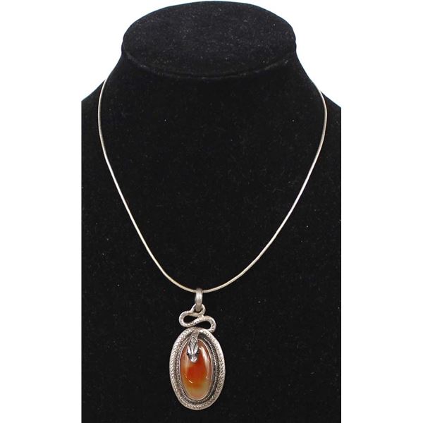 Sterling Carnelian Cobra Pendant Choker Necklace