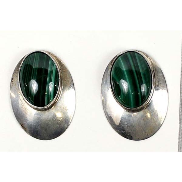 Native American Navajo Silver Malachite Earrings