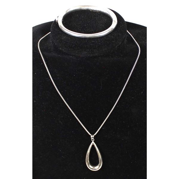 Sterling Silver Bangle Bracelet, Pendant Necklace
