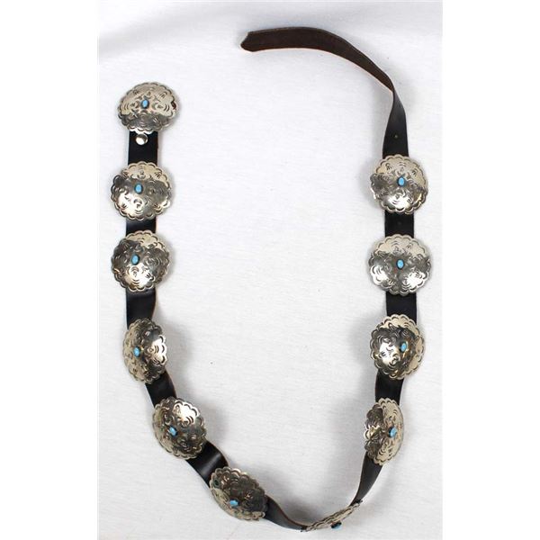 Navajo German Silver & Turquoise Concho Belt