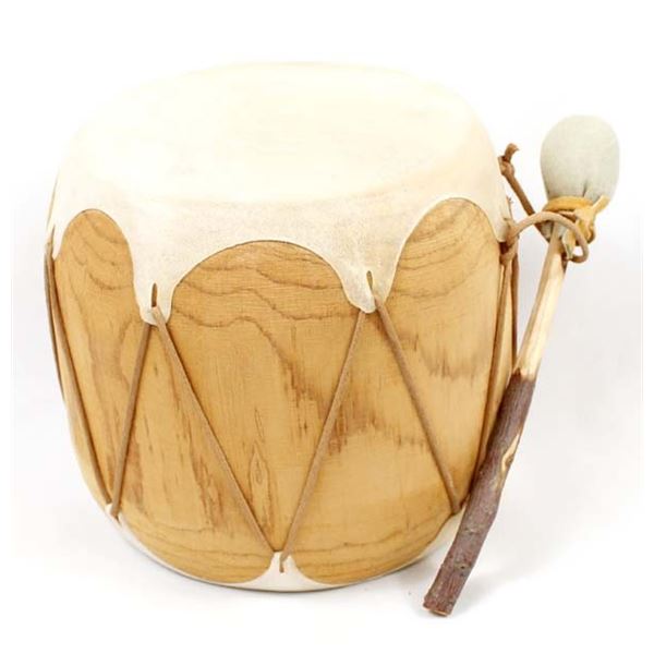 Native American Taos Hide & Log Drum with Beater