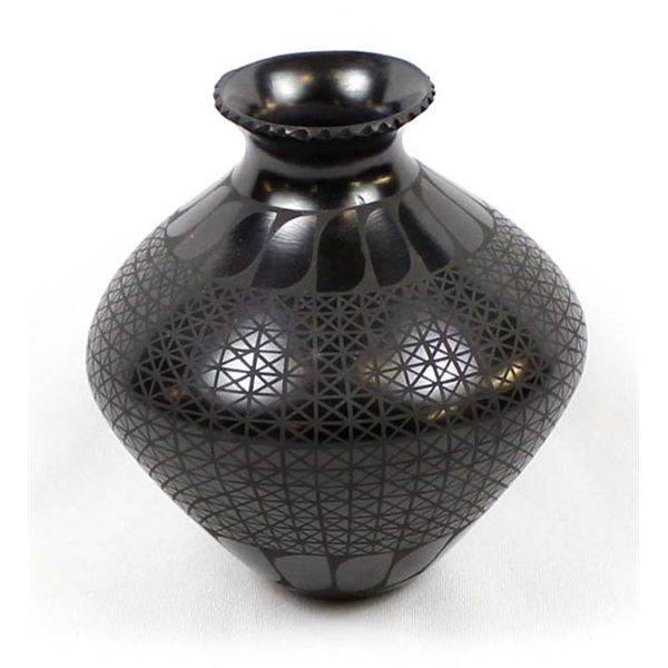 Mata Ortiz Black on Black Pottery Jar, M. Quezada