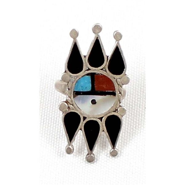 Native American Zuni Sterling Inlay Ring, Size 6