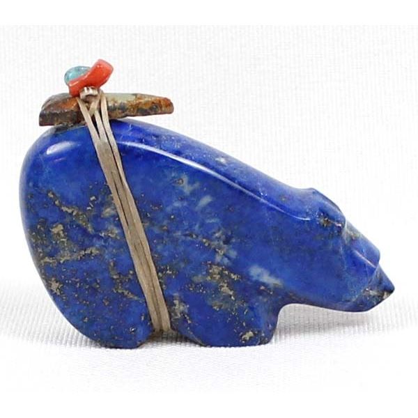 Native American Zuni Lapis & Pyrite Bear Fetish by Emery Eriacho