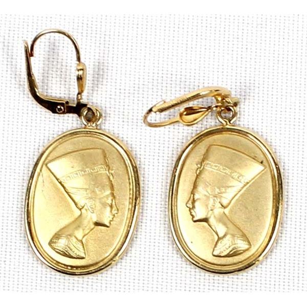 18KT Gold Egyptian Nefertiti Pierced Earrings