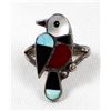 Image 1 : Native American Zuni Sterling Silver Inlay Ring, Size 6.75