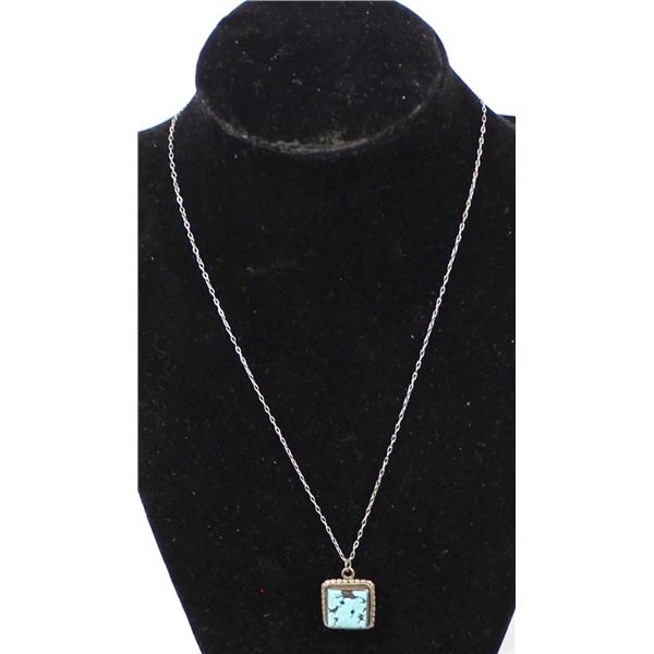 Sterling Turquoise Pendant Necklace & Ring, 7.25