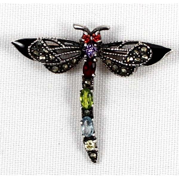 Sterling Silver Multi Stone Dragonfly Pin
