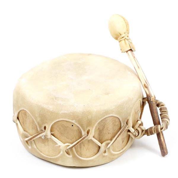 Native American Taos Hide & Log Drum with Beater