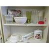 Image 4 : 2 Shelves of Contents - Plasticware, Cookie Jar, Press