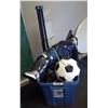 Image 1 : Tub of Sport Items - ski boots, soccer ball, etc.
