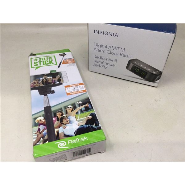 Selfie Stick and Digital Alarm Clock Radio