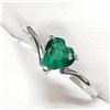 Image 2 : 10K White Gold Emerald(0.4ct) 1 Heart Shaped ,Mix Cut, Intense Green Emerald In 3Claw Setting Ring (