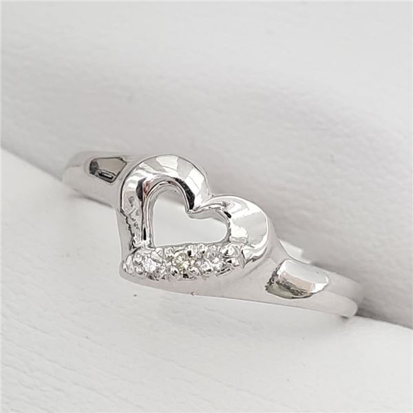 10K White Gold Diamond(0.04ct) 3 Stone Heart Ring (~Size 6.5)(Ring is resizable for $40), Made in Ca