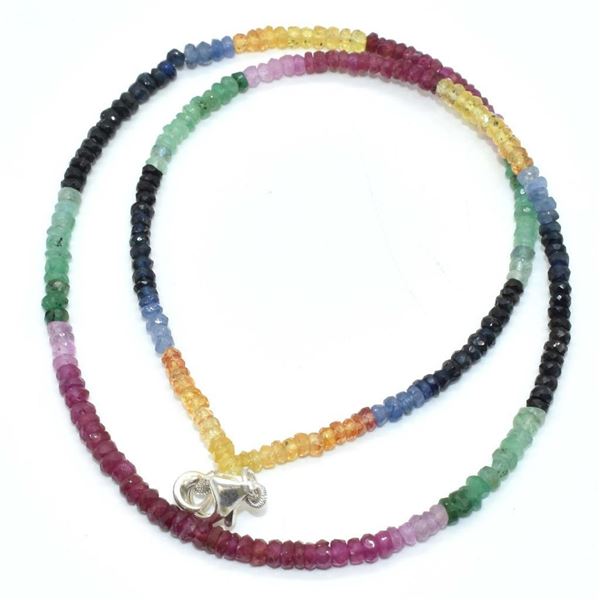 Silver Emerald Ruby Sapphire(31.35ct) Shaded Necklace (~weight 7.3g), Suggested Retail Value $1000 (