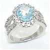 Image 2 : Silver Blue Topaz Cz(3.3ct) Rhodium Plated Ring (~weight 5.5g), Suggested Retail Value $300 (Estimat
