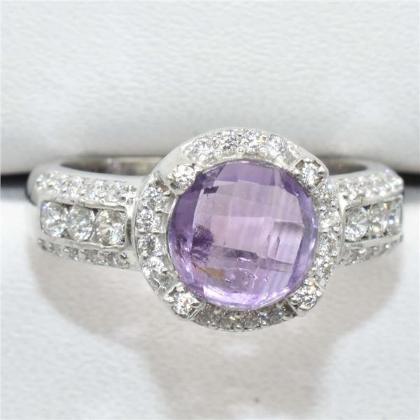 Silver Amethyst Cz(3.3ct) Rhodium Plated Ring (~weight 4.7g), Suggested Retail Value $250 (Estimated