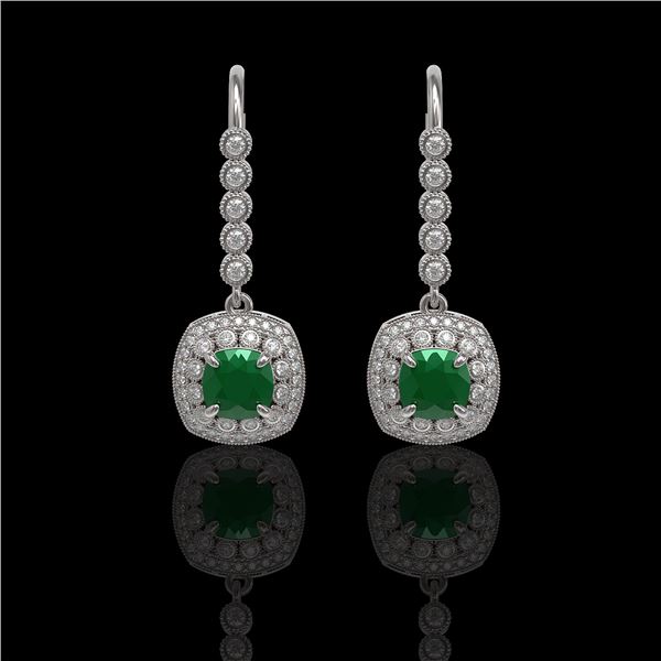 5.1 ctw Certified Emerald & Diamond Victorian Earrings 14K White Gold - REF-172A8N