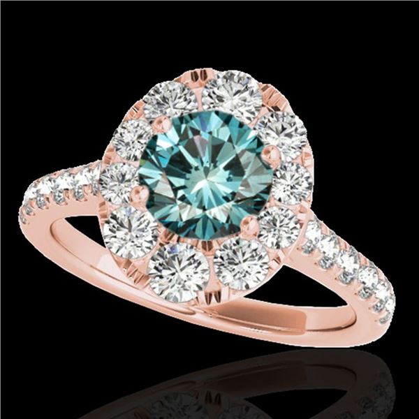 2 ctw SI Certified Blue Diamond Solitaire Halo Ring 10k Rose Gold - REF-158G2W