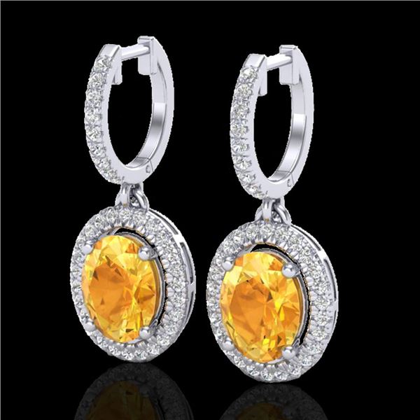 3.50 ctw Citrine & Micro Pave VS/SI Diamond Earrings 18k White Gold - REF-94W5H