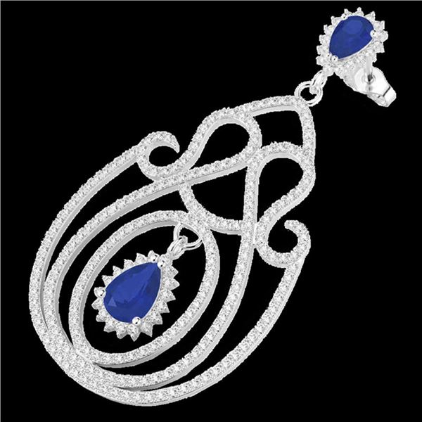 6.40 ctw Sapphire & Micro Pave VS/SI Diamond Earrings 14k White Gold - REF-381A8N