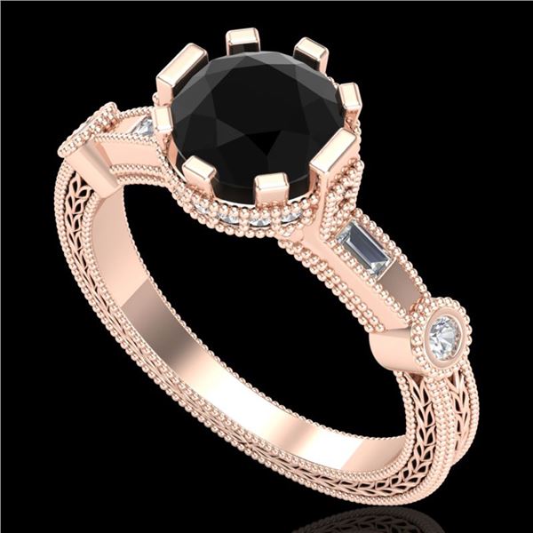 1.71 ctw Fancy Black Diamond Engagment Art Deco Ring 18k Rose Gold - REF-123K6Y