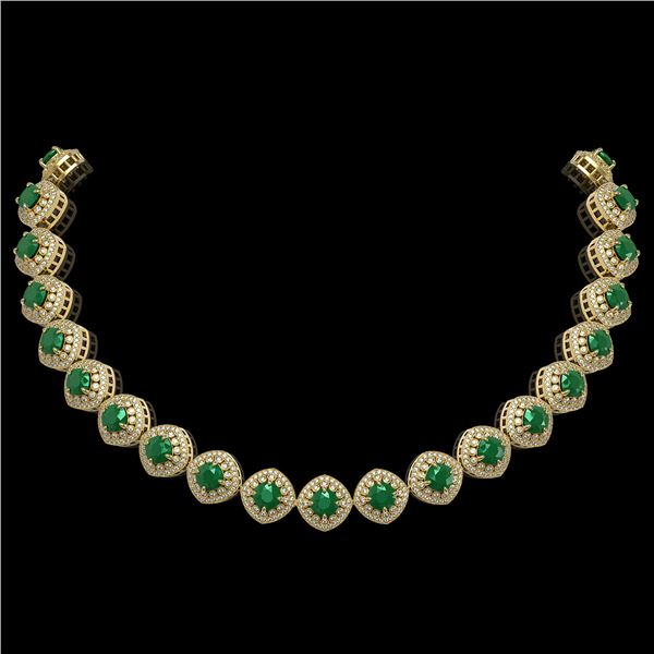 82.17 ctw Emerald & Diamond Victorian Necklace 14K Yellow Gold - REF-1800G2W