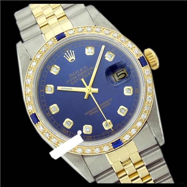 Rolex Ladies Two Tone 14K Gold/SS, Diam Dial & Diam/Sapphire Bezel, Sapphire Crystal