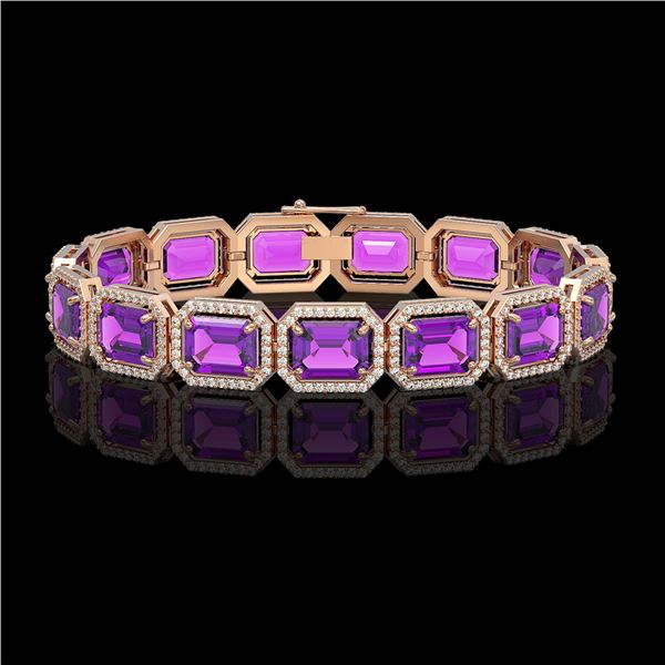 34.86 ctw Amethyst & Diamond Micro Pave Halo Bracelet 10k Rose Gold - REF-345A5N