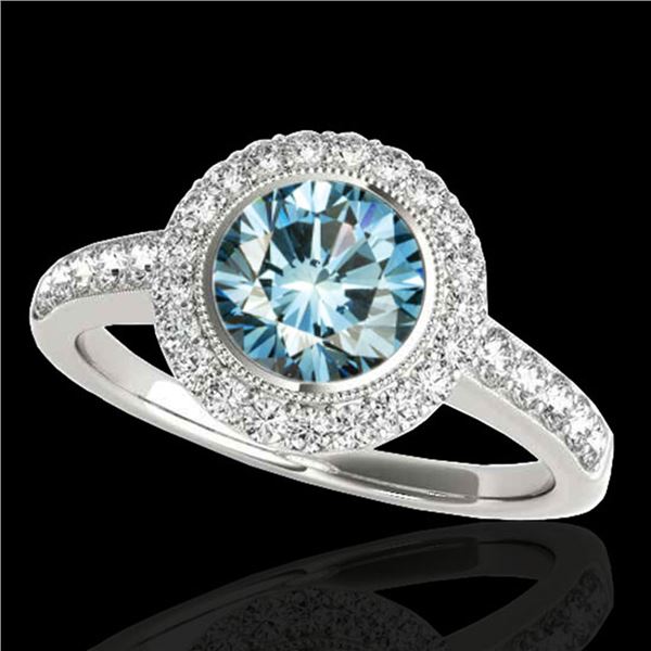 1.5 ctw SI Certified Fancy Blue Diamond Solitaire Halo Ring 10k White Gold - REF-135G2W