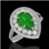 Image 1 : 4.12 ctw Jade & Diamond Victorian Ring 14K White Gold - REF-134N4F