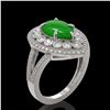 Image 2 : 4.12 ctw Jade & Diamond Victorian Ring 14K White Gold - REF-134N4F