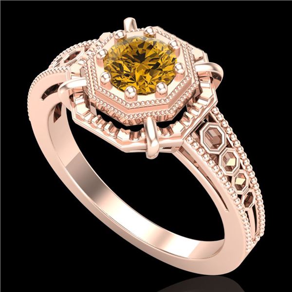 0.53 ctw Intense Fancy Yellow Diamond Art Deco Ring 18k Rose Gold - REF-145F5M
