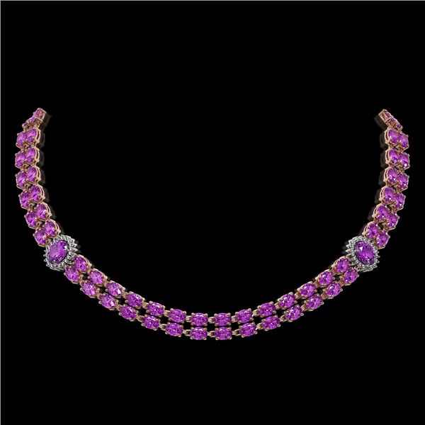 31.28 ctw Amethyst & Diamond Necklace 14K Rose Gold - REF-454M5G