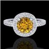 Image 2 : 1.55 ctw Intense Fancy Yellow Diamond Art Deco Ring 18k White Gold - REF-200K2Y